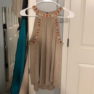 Suede Embroidered Halter Tank